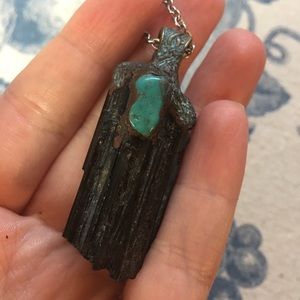 Black tourmaline and turquoise necklace